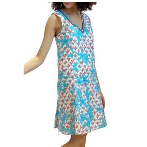 Modaposa Coral Starfish Print Beaded Embellished Sleeveless Lace Back Dress